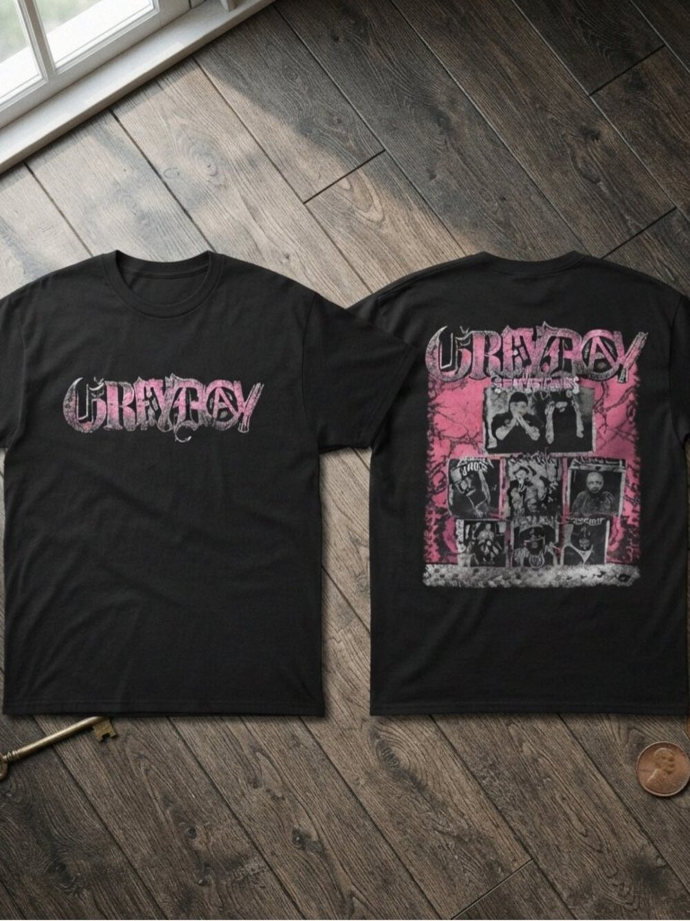 Grateful Dead Pink Black Graphic Band T-Shirt Front Back Print Rock Tee